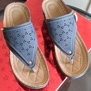 Source Unknown Navy and Tan Sandals